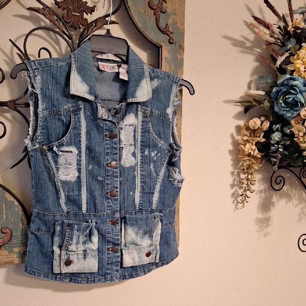 Bill Blass Blue Denim Vest Tailored Distressed. NWOT Size PM - Picture 4 of 12